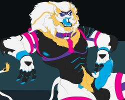 5:4 androidass anthro balls chest_harness collar erection felid generation_7_pokemon genitals harness legendary_pokemon licking licking_lips licking_own_lips lion male mammal muscular nintendo pantherine pokemon pokemon_(species) solgaleo solo tongue tongue_out