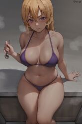 1female 1girls big_breasts bikini blonde_hair breasts female light_skinned_female long_hair nakiri_erina shexyo shokugeki_no_souma thighs