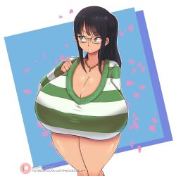 big_breasts black_hair breasts cleavage crysnickel enormous_breasts female female_only giant_breasts gigantic_breasts glasses huge_breasts hyper_breasts large_breasts nico_robin one_piece one_piece_film_strong_world pre-timeskip shounen_jump