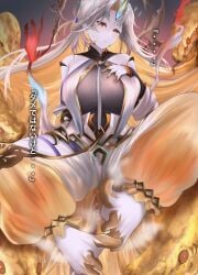 1girls absurdly_long_hair alternate_costume bare_thighs barefoot blonde_hair bodystocking breasts confusion detached_sleeves female female_only fire_emblem fire_emblem_heroes foot_fetish foot_focus gold_trim gradient gradient_clothes grey_hair grey_skin gullveig_(fire_emblem) gullveig_(seer_beyond_time)_(fire_emblem) hand_on_own_chest horn huge_breasts japanese_text long_hair long_sleeves looking_at_viewer mature mature_female multicolored_hair musk nenemu0 nintendo official_alternate_costume open_mouth open_pants pale_skin puffy_pants raised_eyebrow single_horn smell smelly_feet snake snake_hair solo sound_effects steamy_feet sweatdrop text thick_thighs thigh_cutout thigh_strap thighs tight_clothing translation_request two-tone_hair very_long_hair yellow_eyes yellow_nails