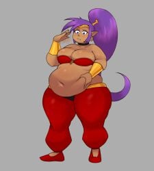 1girls bbw belly belly_bulge big_belly big_breasts bra breasts caramelt chubby commission dark-skinned_female dark_skin earrings fanning_self fat fat_female genie holding_belly long_hair plump post_digestion post_vore purple_hair shantae shantae_(character) sharp_ears solo solo_female solo_focus sweating sweaty virtuosoviking