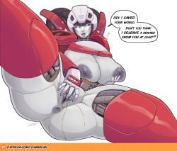 1girls anus arcee arcee_(rotb) areolae artist_name autobot beckoning big_breasts breasts busty cumbread dialogue female female_autobots female_only fingering fingering_pussy fingering_self giant_breasts grabbing_own_breast hearts_around_body hearts_around_head huge_breasts inviting_to_sex looking_at_viewer patreon_username plump_thighs pussy pussy_juice robot robot_girl solo speech_bubble talking_to_viewer thick thick_thighs transformers transformers_rise_of_the_beasts vagina voluptuous voluptuous_female