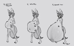 ahe_gao ahegao belly_bulge belly_expansion blush fennec_fox fox heavily_pregnant hyper_belly large_ears multi_nipple nipples pregnant pregnant_belly progression pussy short_hair standing tagme toby_art vulpine