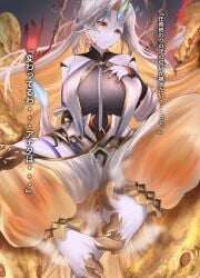 1girls absurdly_long_hair alternate_costume bare_thighs barefoot blonde_hair bodystocking breasts detached_sleeves female female_only fire_emblem fire_emblem_heroes foot_fetish foot_focus frown gold_trim gradient gradient_clothes grey_hair grey_skin gullveig_(fire_emblem) gullveig_(seer_beyond_time)_(fire_emblem) hand_on_own_chest horn huge_breasts japanese_text long_hair long_sleeves looking_at_viewer mature mature_female multicolored_hair musk nenemu0 nintendo official_alternate_costume open_pants pale_skin puffy_pants raised_eyebrows single_horn smell smelly_feet snake snake_hair solo sound_effects steamy_feet sweatdrop text thick_thighs thigh_cutout thigh_strap thighs tight_clothing translation_request two-tone_hair very_long_hair yellow_eyes yellow_nails