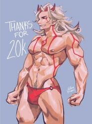 arataki_itto gay long_hair long_sleeves male male_only muscles muscular_male no_visible_genitalia oni pecs tattoo tattoos thombrownie underwear