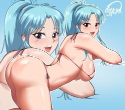 1girls ass bent_over bikini blue_hair botan breasts bubble_butt curvy female female_only huge_ass large_breasts long_hair lord_socar pale-skinned_female pale_skin ponytail purple_eyes shinigami shounen_jump side_tie_bikini side_view sideboob smile socar solo thick_thighs voluptuous wide_hips yu_yu_hakusho