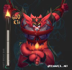 anthro bondage cum dubious_consent fenwick_art incineroar male male_focus male_only meter pokemon super_smash_bros. tagme tail_job