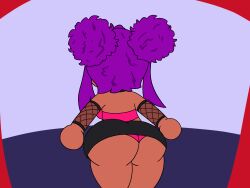 1girls ass ass_focus ass_up back back_view bubble_butt butt_focus clown clown_girl dark-skinned_female dark_skin female female_only ggil hair_buns looking_away no_shading oc original original_character panties pink_panties pink_topwear purple_hair simple_background skirt stacey_(ggil) tubetop upskirt