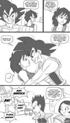 2boys 3girls bardock black_and_white dragon_ball dragon_ball_super dragon_ball_z end_page english_text funsexydragonball gine grabbing_ass milf moaning monochrome mother seripa smile