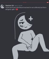 1girls completely_nude completely_nude_female dealkdoodles discord discord_(app) female female_only naked naked_female nude nude_female original original_character pussy reaction_girl_(star_rifle) solo solo_female someone_else's_oc spread_pussy spreading text