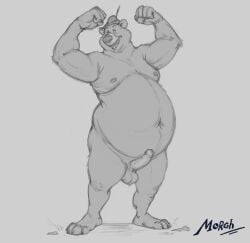 2023 absurd_res anthro balls bear clothing disney erection genitals hat headgear headwear hi_res humanoid_hands little_john male male_only mammal moobs nipples overweight overweight_male penis robin_hood_(disney) solo themorghull