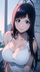 ai_generated big_breasts bleach bleach:_the_thousand-year_blood_war blue_eyes blush cute dark_hair fickjay925 genderswap_(mtf) giselle_gewelle large_breasts looking_at_viewer rule_63 sternritter white_shirt