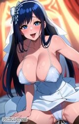 ai_generated big_breasts big_nipples bleach bleach:_the_thousand-year_blood_war blue_eyes blush curvy_figure dark_hair fickjay925 genderswap_(mtf) giselle_gewelle huge_breasts large_breasts looking_at_viewer rule_63 smiling_at_viewer sternritter wedding_dress wedding_veil