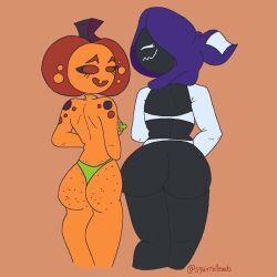 ass black_skin copycat_(fetish_tobato) female freckled_ass freckles_on_ass green_nipples jackie_(squirrellewds) oc orange_skin original_character original_characters pumpkin_girl pumpkin_head squirrellewds tagme