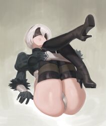 1girls blindfold boots holding_legs nier:_automata presenting_ass thigh_boots thigh_highs toxic_(pixiv54732505) toxic_(toxicv) yorha_2b