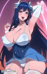 ai_generated big_ass big_breasts big_nipples bleach bleach:_the_thousand-year_blood_war blue_eyes blush curvy_figure dark_hair fickjay925 genderswap_(mtf) giselle_gewelle huge_breasts large_breasts looking_at_viewer miniskirt rule_63 smiling_at_viewer sternritter thick_thighs tongue_out white_panties wide_hips