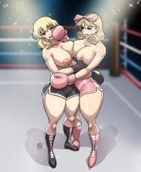 2girls ass big_ass big_breasts black_boxing_gloves black_gloves bottom_heavy boxing boxing_gloves boxing_ring breast_press breasts bust busty catfight chest cleavage curvaceous curvy curvy_figure digital_media_(artwork) eyebrows eyelashes eyes female female_focus fight gabocaricaturas gloves hair haruka_(senran_kagura) hips hourglass_figure huge_ass huge_boobs huge_breasts human large_ass large_boobs large_breasts legs light-skinned_female light_skin lips mature mature_female multiple_girls pink_boxing_gloves pink_gloves punch ryouna_(senran_kagura) senran_kagura shorts slim slim_waist thick thick_hips thick_legs thick_thighs thighs top_heavy top_heavy_breasts topless topless_boxing upper_body voluptuous voluptuous_female waist wide_hips yuri