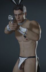 1boy balls bunny_ears collar leon_scott_kennedy male_only nipples penis playboy_bunny resident_evil resident_evil_2 resident_evil_2_remake tagme thong white_cuffs