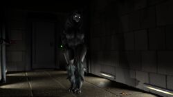 3_toes 3d_(artwork) 5_fingers anthro big_breasts black_body black_breasts black_ears black_fur black_hair black_nipples blurred_background bone breasts casual_exposure casual_nudity concrete dark_room darwinthejockey detailed_background digital_media_(artwork) door feet female fingers fur glowing glowing_eyes hair hallway hi_res industrial inside looking_at_viewer mal0 malo nipples nude pipes scp-1471 scp-1471-a scp_foundation shadow skull skull_head smug solo thick_thighs toes walking walking_towards_viewer white_eyes wide_hips