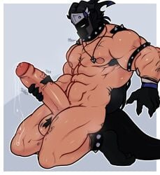 1boy abs armor armpit balls bodily_fluids dripping helmet male male_only masturbation muscle muscular musk necklace original_character penis precum solo veiny veiny_penis zaflep