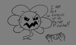 1boy anthro flower flowey_the_flower grey_background male monochrome non-human plant roccorox simple_background toony undertale undertale_(series)