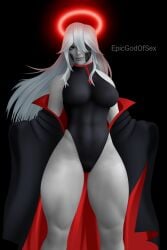 abs bodysuit breasts epicgodofsex eyepatch muscular thick_thighs thighs thunder_thighs white_hair white_skin