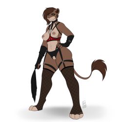 anthro clothing disdain dominatrix felid female fishnet fishnet_legwear flogger harness hi_res jade_lioness legwear lion looking_at_viewer mammal nude pantherine pentagram solo