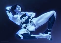 1girls areolae barefoot boots_removed cortana dima_ivanov exposed_feet feet halo_(series) halo_infinite large_breasts masturbating masturbation pussy shoes_removed short_hair solo solo_female the_weapon_(halo_infinite) toenails toes