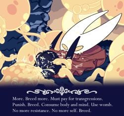 anthro arthropod belly big_belly bodily_fluids corruption cum cum_on_belly cum_on_body duo egg_implantation english_text female genital_fluids hi_res hollow_knight hornet_(hollow_knight) infection insects oviposition roll3d6 rolld6toporn team_cherry text the_infection_(hollow_knight) vaginal_egg_implantation