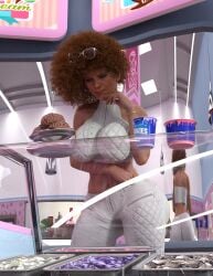 1girls 3d abs afro alternate_hairstyle avengers black_widow_(marvel) candy female female_only front_view fully_clothed glasses ice_cream marvel marvel_cinematic_universe marvel_comics natasha_romanoff solo white_shirt