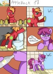 absurd_res alcohol alcoholic_drink animal_genitalia ass berry_punch_(mlp) beverage big_macintosh_(mlp) bubble closed_eyes comic cyrillic_text drinking drunk drunk_bubble duo earth_pony equid equine female friendship_is_magic genitals hasbro hi_res horse jbond male mammal my_little_pony nude penis pony russian_text sheath substance_intoxication text toilet vodka