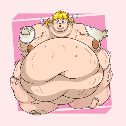 1girls bbw belly big_belly blonde_hair breasts fat fat_woman female huge_belly mario_(series) mcgreen morbidly_obese morbidly_obese_female nipples obese obese_female overweight overweight_female princess_peach solo ssbbw stretch_marks sweat thunder_thighs torn_clothes wardrobe_malfunction