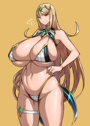 1girls bangs bikini blonde_hair breasts female gold_eyes hi_res hips huge_breasts light-skinned_female light_skin long_hair mythra nintendo swept_bangs thick_thighs thighs wide_hips wolffeld_price xenoblade_(series) xenoblade_chronicles_2