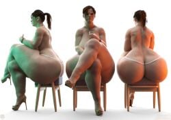 1girls 3d ass back_view bbw big_ass breasts brown_hair cellulite chair claire_redfield earrings fat fat_ass female front_view grimmspring high_heels huge_ass overweight platform_heels ponytail resident_evil sagging_breasts sitting solo solo_female thick_thighs thong thunder_thighs wide_hips