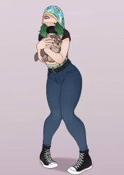 atomic_wedgie blush bully bullying childish_panties embarrassed embarrassed_female female green_hair jeans knees_together_feet_apart marmotap pokemon print_panties print_underwear stuffed_animal wedgie