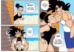 1boy 1girls bardock big_breasts chichi comic dragon_ball dragon_ball_super dragon_ball_z english_text funsexydragonball part_2 swimsuit teleportation