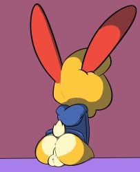 anthro ass balls bottomless clothed clothing genitals hi_res hoodie lagomorph leporid male male_only mammal pizza_rabbit_(rabblet) rabbit rabblet rear_view sitting solo topwear