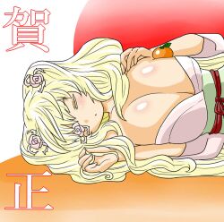 1girls blonde_hair closed_eyes huge_breasts itini-sanshi japanese_clothes kimono kirakishou rozen_maiden sleeping