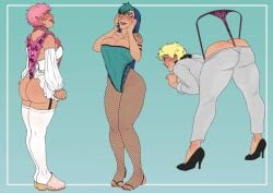 atomic_wedgie blonde_hair blue_hair blue_panties blue_underwear blush clenched_teeth elf_ears female fishnet fishnet_legwear fishnets glasses hanging_wedgie heels legs_apart marmotap masochism masochist masochistic masochistic_female panties panty_pull pink_hair pink_panties pink_thong pink_underwear pointy_ears print_panties print_underwear shoulder_wedgie tagme teal_eyes teal_hair thigh_highs thighhighs thong tongue_out wedgie