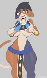 1girls 2023 2023s absurd_res anthro areola areola_slip areolae areolae_slip beanie beanie_hat beerus beerus_(cosplay) belly_button big_breasts blue_fur blush breasts brown_fur calico_cat collar cooliehigh cosplay digital_drawing_(artwork) digital_media_(artwork) domestic_cat dragon_ball ear_piercing epic_games fang felid feline felis female female_focus female_only fortnite fortnite:_battle_royale fur furry furry_female furry_only furry_tail gold_(metal) gold_jewelry hat headgear headwear hi_res jewelry mammal meow_skulls_(fortnite) navel open_mouth piercing simple_background tail thick_thighs thighs three_tone_body three_tone_fur tricolor_fur white_fur wide_hips yellow_eyes