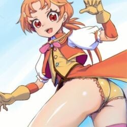 1boy ass baningutanuki clothing cure_wing eyelashes femboy girly gloves hirogaru_sky!_precure looking_back magical_boy orange_hair panties precure pretty_cure smile trap yuunagi_tsubasa