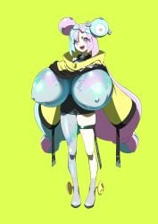 alternate_breast_size big_breasts blue_hair breasts_bigger_than_head clothed female female_only huge_breasts hyper hyper_breasts iono_(pokemon) king_squid large_breasts multicolored_hair nintendo nipples_visible_through_clothing no_bra pink_hair pokemon pokemon_sv sharp_teeth