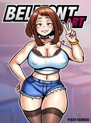 belmont big_ass big_breasts big_butt bra cleavage lingerie my_hero_academia ochako_uraraka shorts thick_thighs thighhighs thighs wide_hips