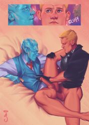 2boys alex_summers anal anal_penetration anal_sex blonde_hair blue_hair blue_skin bobby_drake bottomless_male comics erection gay gay_sex havok hellfire_club hellfire_gala iceman male/male male_on_male male_only marvel marvel_comics red_skin tagme the_saintart thesaintart x-men yaoi