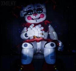 3d animatronic baby_(fnafsl) blender_(software) blender_cycles blue_eyes circus_baby circus_baby_(fnaf) circus_baby_(original) clown_girl cum cum_drip cum_in_pussy female female_only five five_nights_at_freddy's five_nights_at_freddy's:_sister_location full_color looking_at_viewer pussy pussy_ejaculation robot robot_girl skirt solo solo_female vagina white_body x3milky