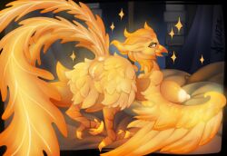 absurd_res anthro anus ass avian azura_inalis beak bedroom bedroom_eyes big_breasts bird breasts european_mythology feathered_wings feathers female final_fantasy final_fantasy_xiv genitals glowing glowing_anus glowing_genitalia glowing_nipples glowing_pussy greek_mythology heart hi_res long_tail_feathers lying mythological_avian mythological_firebird mythology narrowed_eyes nipples on_front orange_body orange_tail phoenix pillow presenting presenting_anus presenting_hindquarters presenting_pussy pussy seductive solo square_enix suzaku_(ffxiv) tail talons wings