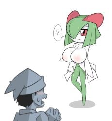 big_breasts brendan_(pokemon) curious egnahcio huge_breasts human kirlia pokemon pokemon_(species) tagme