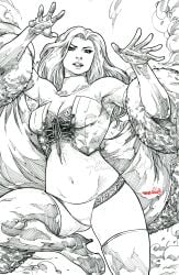 black_and_white breasts cape choker cleavage corset elbow_gloves emma_frost emmshin female hellfire_club marvel marvel_comics navel panties thick_thighs thighhighs thighs white_queen x-men