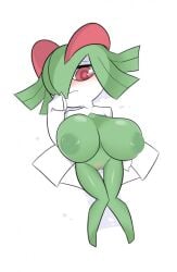 big_breasts egnahcio huge_breasts inverted_nipples kirlia laying_down pokemon pokemon_(species) tagme