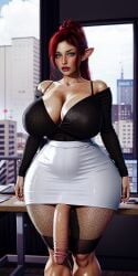 1futa 3d ai_generated balls boss breasts dark-skinned_futanari dark_skin dickgirl female futanari gigantic_penis green_eyes jennifur_vultee large_penis maggie_bluxome_(artist) office office_lady penis red_hair second_life solo solo_futa standing